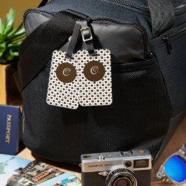 Elegant Brown en White Checkered Pattern Bagagelabel