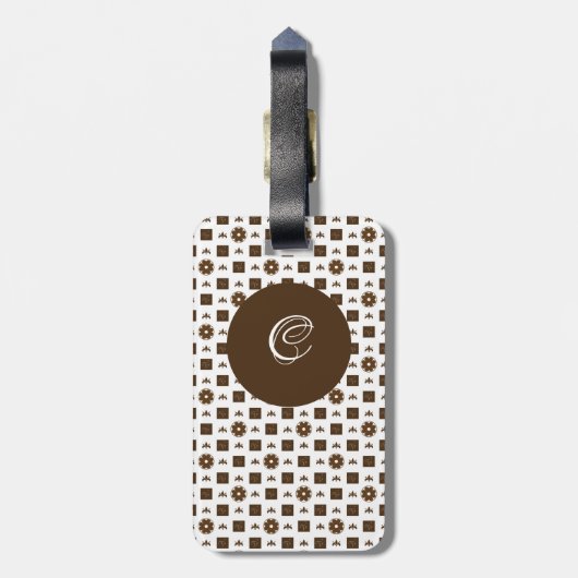 Elegant Brown en White Checkered Pattern Bagagelabel (Achterkant verticaal)