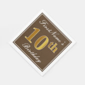 Elegant Brown, Faux Gold 10th Birthday + naam Servetten (Hoek)