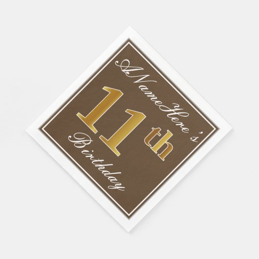 Elegant Brown, Faux Gold 11e verjaardag + naam Servetten (Hoek)