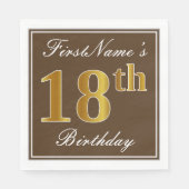 Elegant Brown, Faux Gold 18th Birthday + naam Servetten (Voorkant)