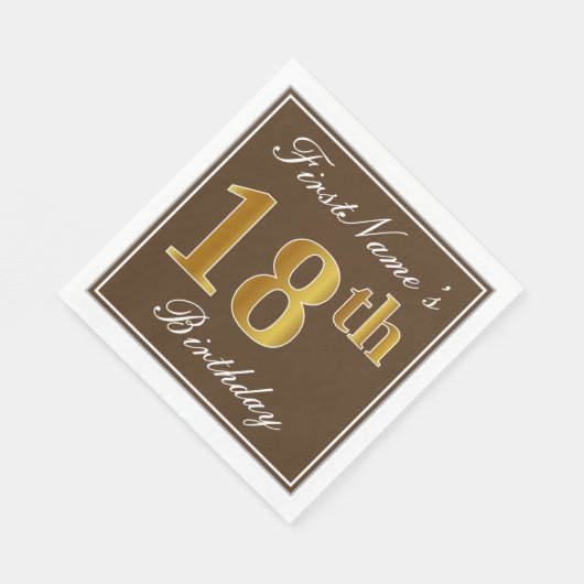 Elegant Brown, Faux Gold 18th Birthday + naam Servetten (Hoek)