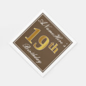 Elegant Brown, Faux Gold 19th Birthday + naam Servetten (Hoek)