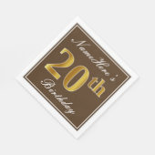 Elegant Brown, Faux Gold 20th Birthday + naam Servetten (Hoek)
