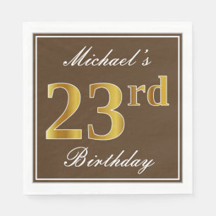 Elegant Brown, Faux Gold 23rd Birthday + naam Servet