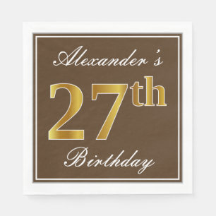 Elegant Brown, Faux Gold 27th Birthday + naam Servet