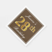 Elegant Brown, Faux Gold 28th Birthday + naam Servet (Hoek)