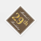 Elegant Brown, Faux Gold 29th Birthday + naam Servet (Hoek)