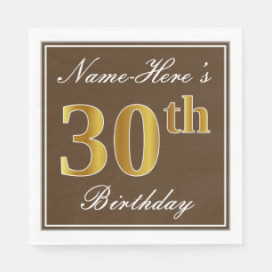 Elegant Brown, Faux Gold 30th Birthday + naam Servet