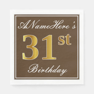 Elegant Brown, Faux Gold 31st Birthday + naam Servet