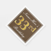 Elegant Brown, Faux Gold 33rd Birthday + naam Servet (Hoek)
