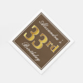 Elegant Brown, Faux Gold 33rd Birthday + naam Servet (Hoek)