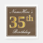Elegant Brown, Faux Gold 35th Birthday + Naam Servetten (Voorkant)