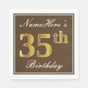 Elegant Brown, Faux Gold 35th Birthday + Naam Servetten