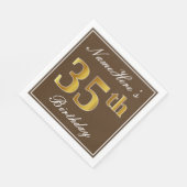 Elegant Brown, Faux Gold 35th Birthday + Naam Servetten (Hoek)