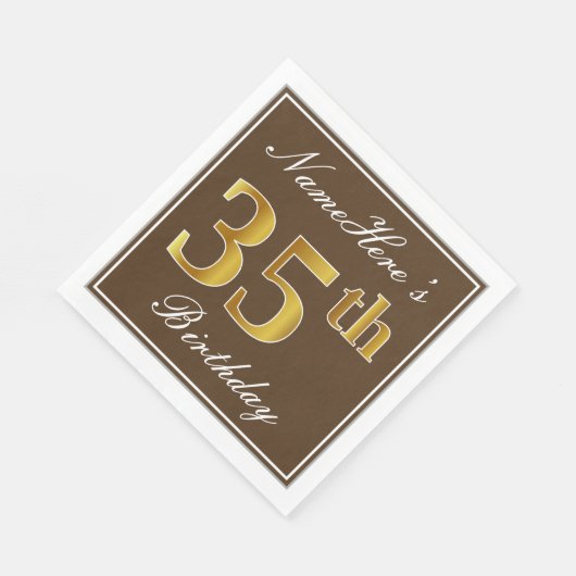 Elegant Brown, Faux Gold 35th Birthday + Naam Servetten (Hoek)