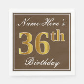 Elegant Brown, Faux Gold 36th Birthday + naam Servet (Voorkant)
