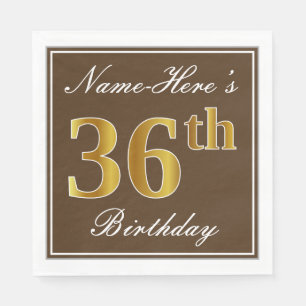 Elegant Brown, Faux Gold 36th Birthday + naam Servet