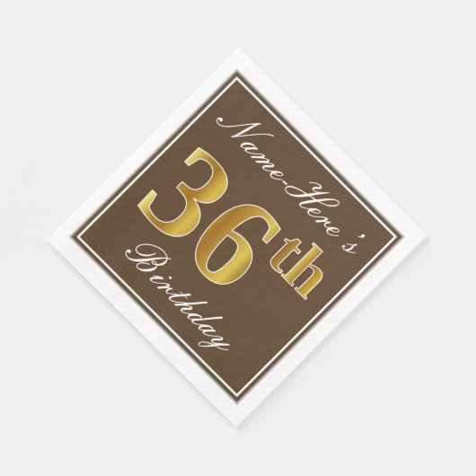 Elegant Brown, Faux Gold 36th Birthday + naam Servet (Hoek)