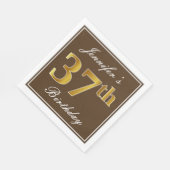 Elegant Brown, Faux Gold 37th Birthday + naam Servet (Hoek)