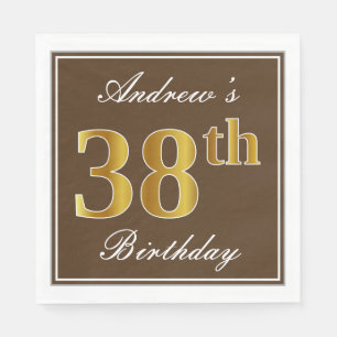 Elegant Brown, Faux Gold 38th Birthday + naam Servet