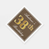 Elegant Brown, Faux Gold 38th Birthday + naam Servet (Hoek)