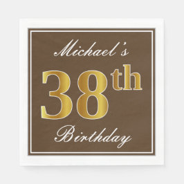 Elegant Brown, Faux Gold 38th Birthday + naam Servet