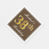 Elegant Brown, Faux Gold 38th Birthday + naam Servet (Hoek)
