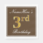 Elegant Brown, Faux Gold 3rd Birthday; Aangepaste  Servet (Voorkant)