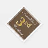 Elegant Brown, Faux Gold 3rd Birthday; Aangepaste Servet (Hoek)