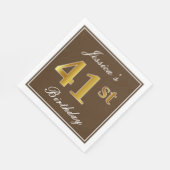 Elegant Brown, Faux Gold 41st Birthday + naam Servet (Hoek)