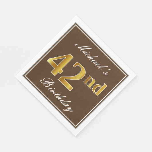 Elegant Brown, Faux Gold 42e verjaardag + naam Servet (Hoek)