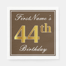 Elegant Brown, Faux Gold 44th Birthday + naam Servet