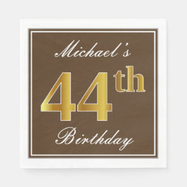 Elegant Brown, Faux Gold 44th Birthday + naam Servet