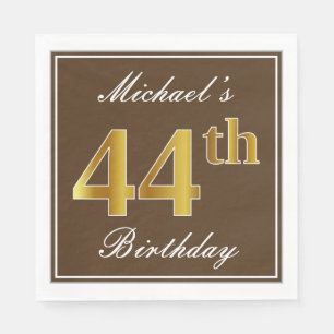 Elegant Brown, Faux Gold 44th Birthday + naam Servet