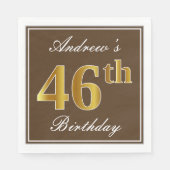 Elegant Brown, Faux Gold 46th Birthday + naam Servet (Voorkant)