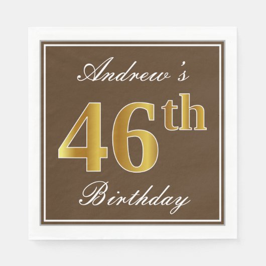 Elegant Brown, Faux Gold 46th Birthday + naam Servet (Voorkant)