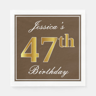 Elegant Brown, Faux Gold 47th Birthday + naam Servet