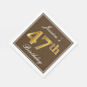 Elegant Brown, Faux Gold 47th Birthday + naam Servet (Hoek)