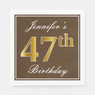 Elegant Brown, Faux Gold 47th Birthday + naam Servet