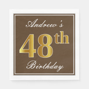 Elegant Brown, Faux Gold 48th Birthday + naam Servet