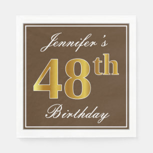 Elegant Brown, Faux Gold 48th Birthday + naam Servet