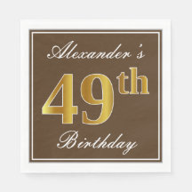 Elegant Brown, Faux Gold 49th Birthday + naam