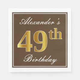Elegant Brown, Faux Gold 49th Birthday + naam Servet
