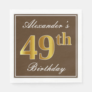 Elegant Brown, Faux Gold 49th Birthday + naam Servet