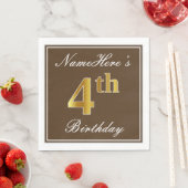 Elegant Brown, Faux Gold 4th Birthday; Aangepaste  Servetten (Insitu)