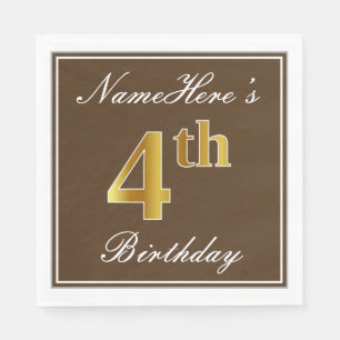 Elegant Brown, Faux Gold 4th Birthday; Aangepaste  Servetten