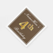 Elegant Brown, Faux Gold 4th Birthday; Aangepaste  Servetten (Hoek)