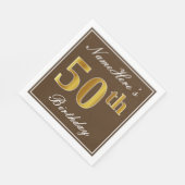 Elegant Brown, Faux Gold 50th Birthday + naam Servet (Hoek)