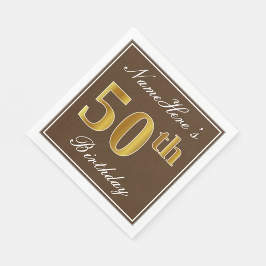 Elegant Brown, Faux Gold 50th Birthday + naam Servet (Hoek)
